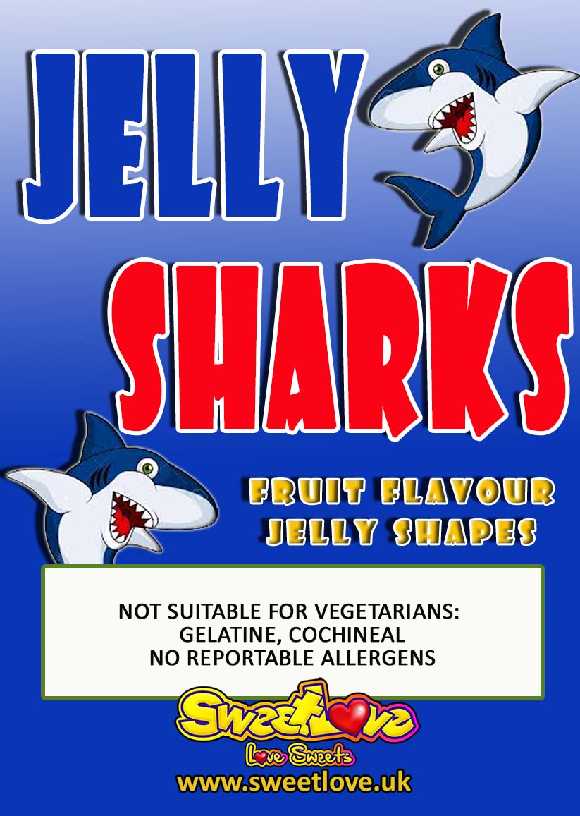 Vending label for Jelly Sharks.